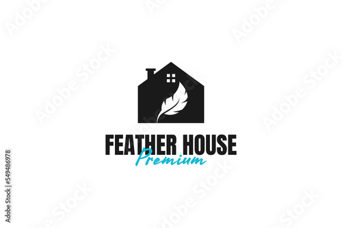 Flat house combination feather logo design vector template illustration