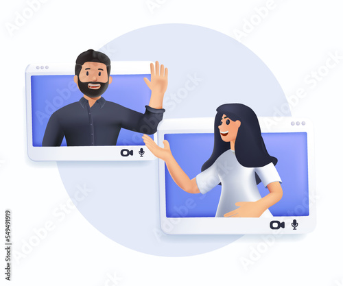 Online Video call conference, working from home, social distancing, business discussion. Video conference interface.