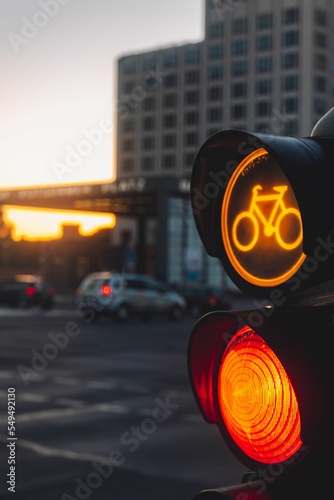Selective focus shot of a bicycle traffic light in Berlin, Germany