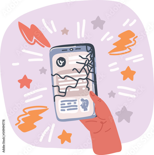 Vector illustration of Hand Holding Phone Broken Screen