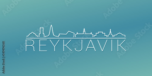 Reykjavík, Iceland Skyline Linear Design. Flat City Illustration Minimal Clip Art. Background Gradient Travel Vector Icon.