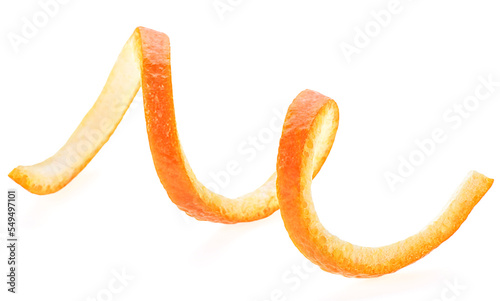 Skin of fresh orange fruit isolated on a white background, selective focus. Orange zest.