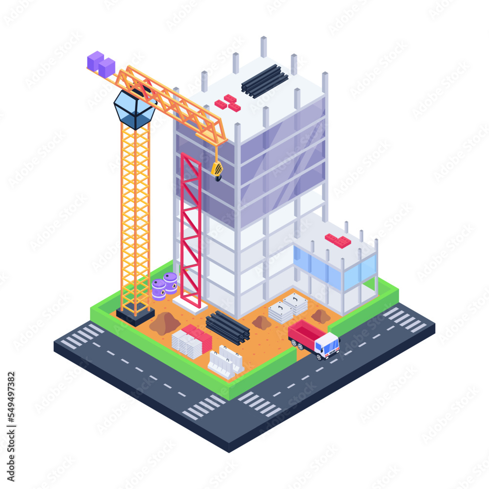 Download this amazing isometric illustration of construction building Download this amazing isometric illustration of construction building