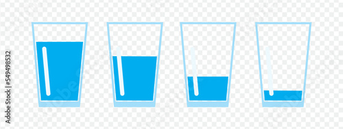 Full and empty glass of water flat icon set, single color, outline and fill