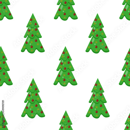 Seamless pattern with christmas tree on white background. Wrapping paper with pine. New year ornament. Wallpaper or fabric print.