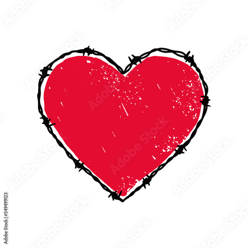Barbed wire heart shape. Hand drawn vector illustration in sketch style