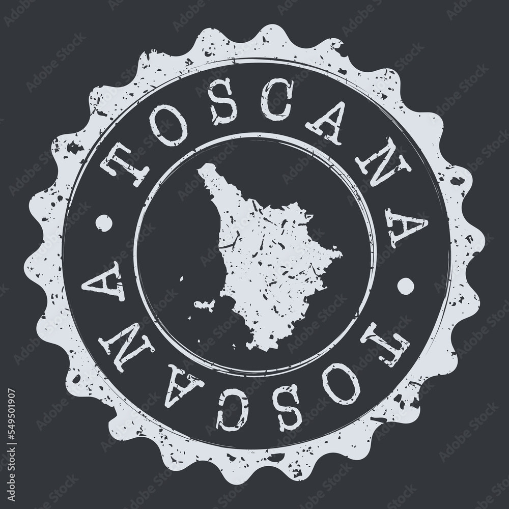 Obraz premium Tuscany, Italy Stamp Travel Passport. Design Retro Symbol Country. Old Vintage Postmark.