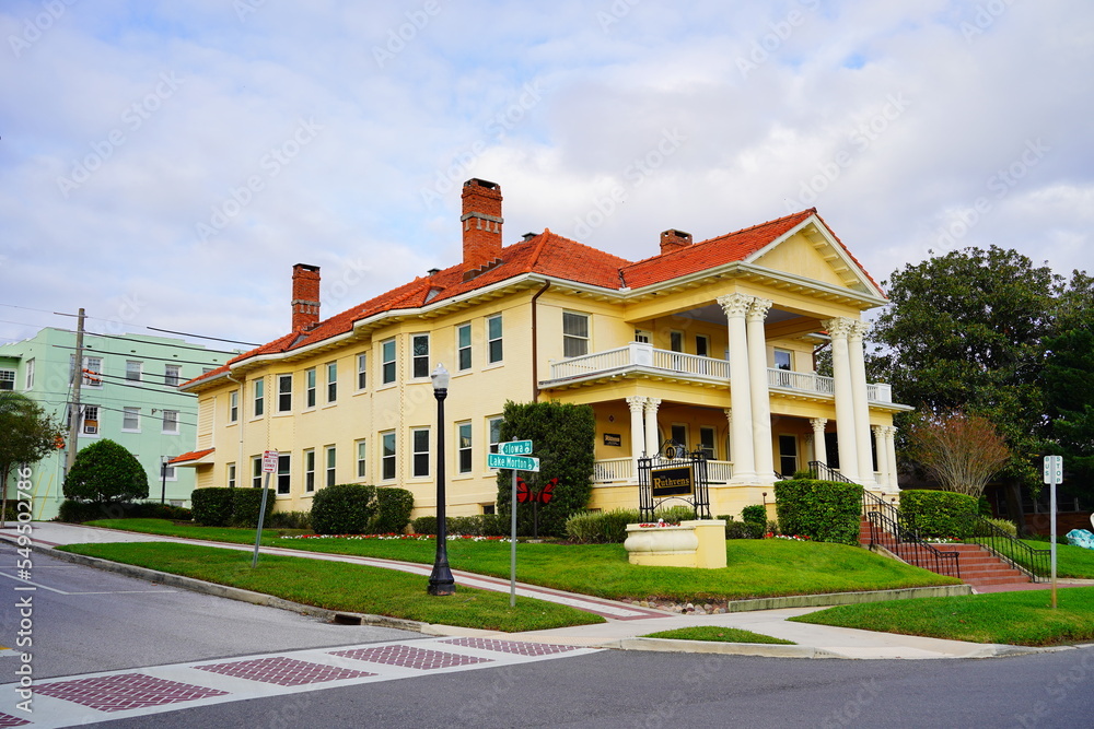 Landscape of lake Morton in city center of lakeland Florida