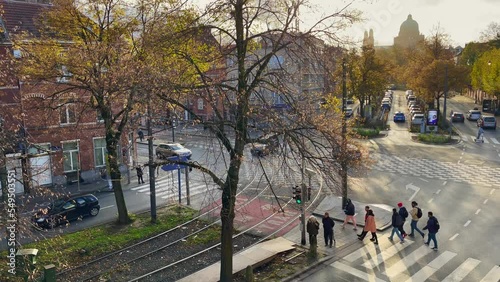 Pedestrians crossing the road in Brussels, Belgium