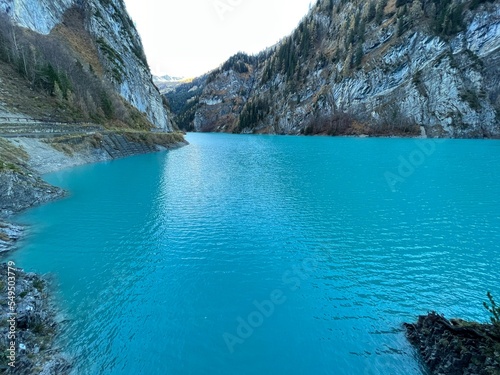 Artificial Lake Gigerwaldsee or reservoir Gigerwald Lake in the UNESCO World Heritage Tectonic Arena Sardona (UNESCO-Welterbe Tektonikarena Sardona) Vättis - Canton of St. Gallen, Switzerland (Schweiz photo