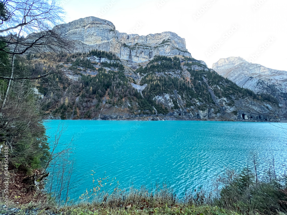 Artificial Lake Gigerwaldsee or reservoir Gigerwald Lake in the UNESCO