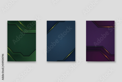 Technology cover background design set. Luxury, gold. Vector tech backdrop for business layout, digital certificate, formal brochure template, network