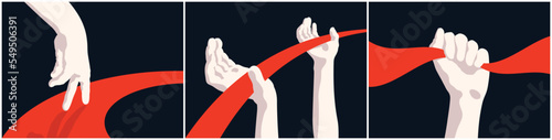 Fist up. Raised hand. Fight for freedom. Red black patriotic posters