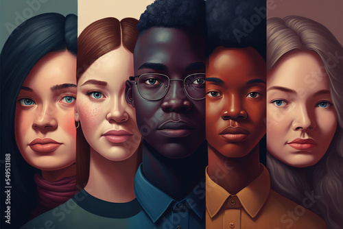 People of different gender, race and age. AI-generated illustration, representing diversity and inclusion.