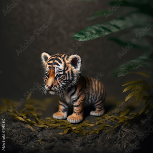 A cute  tiny tiger. Very small creature.