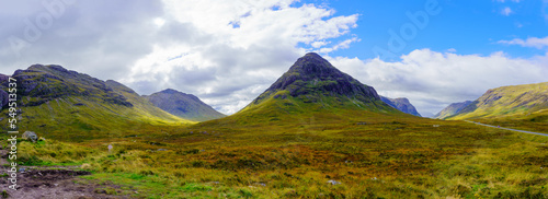 Panoramic view of the landscape of Glencoe valley