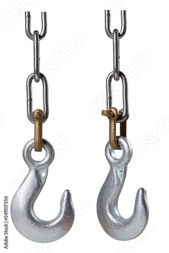 Metal hook and chain on an isolated background.