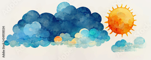 Watercolor sun and clouds isolated Vector