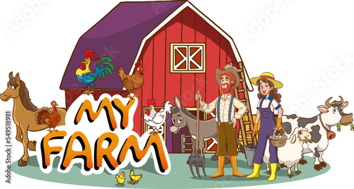 farmer husband and wife and animals cartoon vector