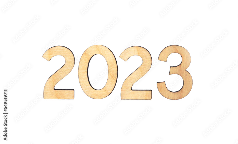 Wooden figures isolated on white background. copy space. Christmas celebration. 2023 Wooden figures isolated on white background. copy space. Christmas celebration. 2023