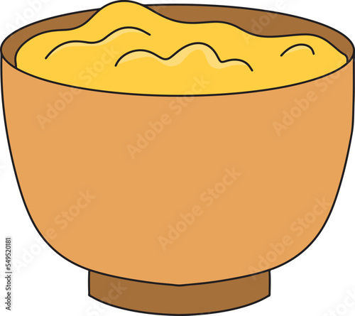 Ghee butter. Traditional Indian clarified butter in a bowl. Vector illustration in simple flat style with outline