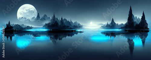 Futuristic night landscape with abstract landscape