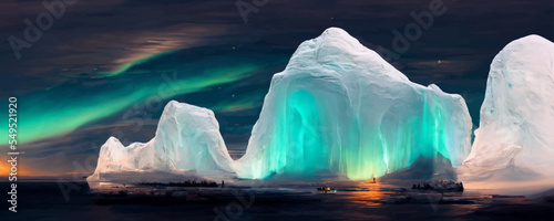 iceberg with northern lights dreamy winter landscape.