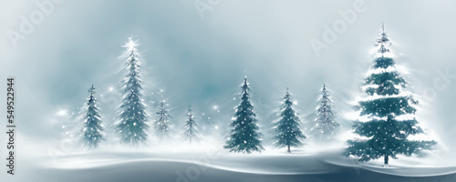 Merry Christmas with pine tree and snow falling © Oleksii