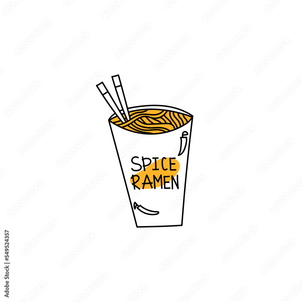 Japanese instant cup noodle. Doodle noodles in a cup. Korean spicy