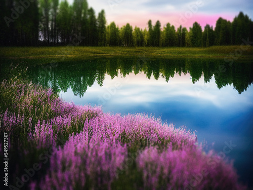 Breathtaking reflections in a lake somewhere in Scandinavia, generated by A.I.