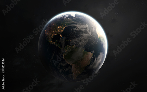Fototapeta Naklejka Na Ścianę i Meble -  3D illustration of Earth planet. 5K realistic science fiction art. Elements of image provided by Nasa
