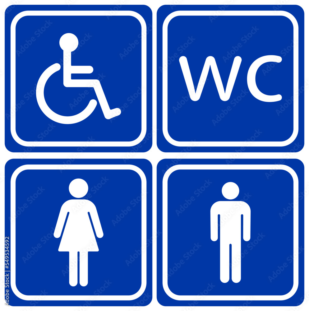 Toilet line icon set on blue backgrounds Toilet line icon set on blue backgrounds