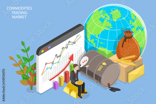 3D Isometric Flat Vector Conceptual Illustration of Commodity Market, Primary Sector of the Economy