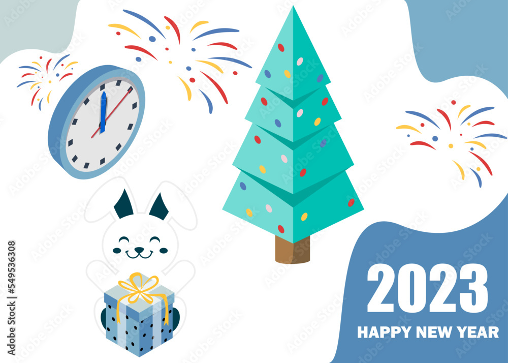 Merry Christmas and Happy New Year. 2023. Happy holidays. Vector illustration Merry Christmas and Happy New Year. 2023. Happy holidays. Vector illustration