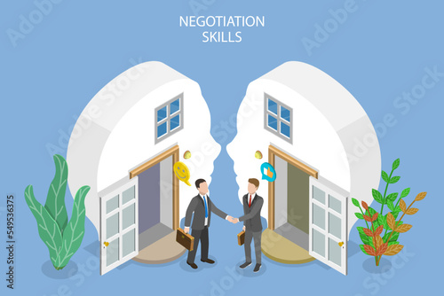 3D Isometric Flat Vector Conceptual Illustration of Collaboration Skills, Business Partnership