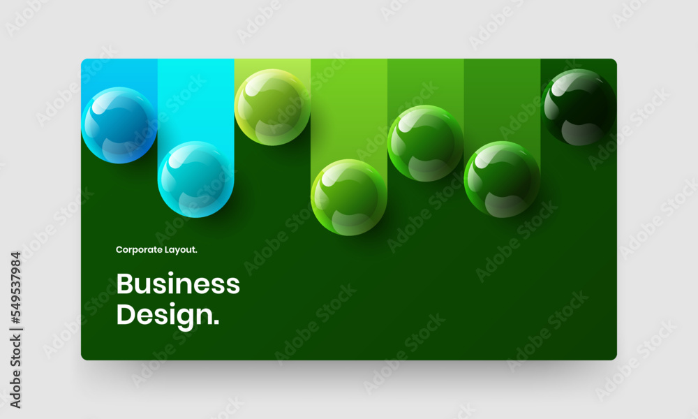 Creative annual report design vector template. Minimalistic realistic balls site layout.