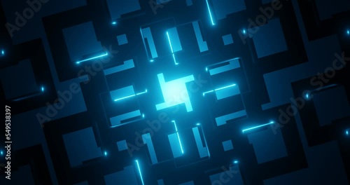 3d render with techno abstract background of glowing blue squares