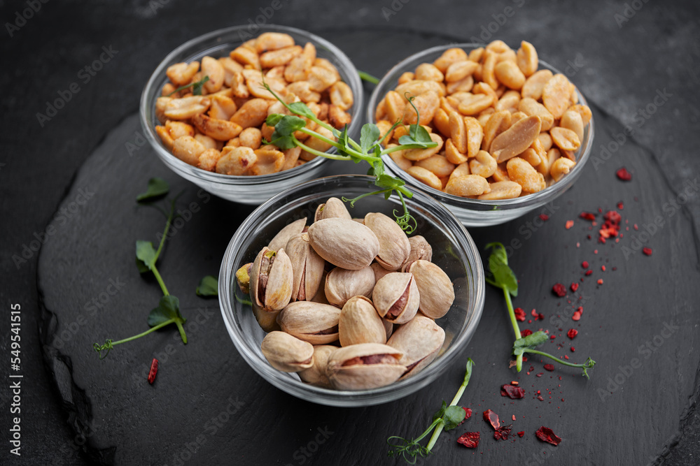 Salted nuts, pistachios and peanuts, for beer