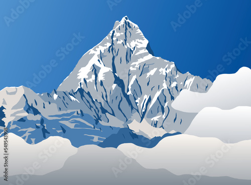 vector illustration of mount Machapuchare or Machhapuchhare, Annapurna range, Nepal Himalaya mountains photo