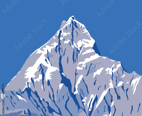 vector illustration of mount Machapuchare or Machhapuchhare, Annapurna range, Nepal Himalaya mountains