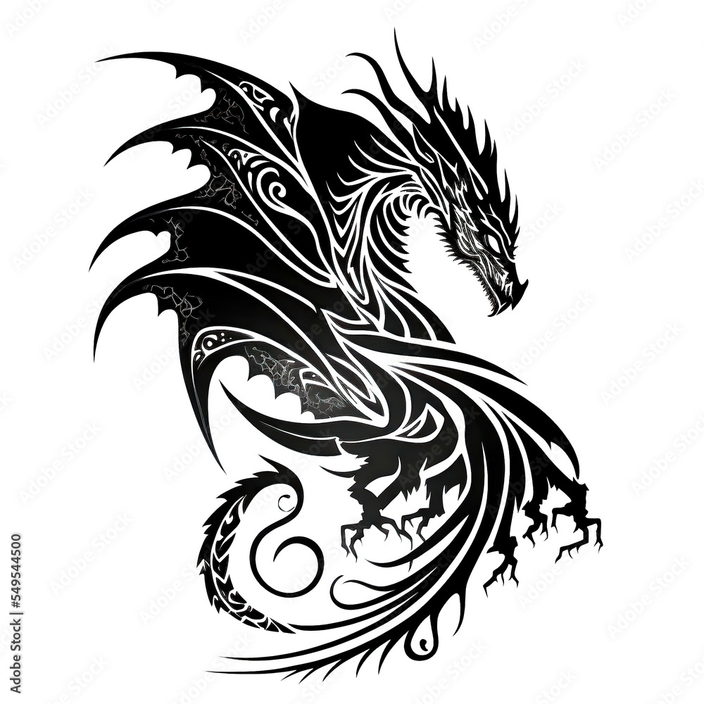 Obraz premium A black and white dragon tattoo design on a white background