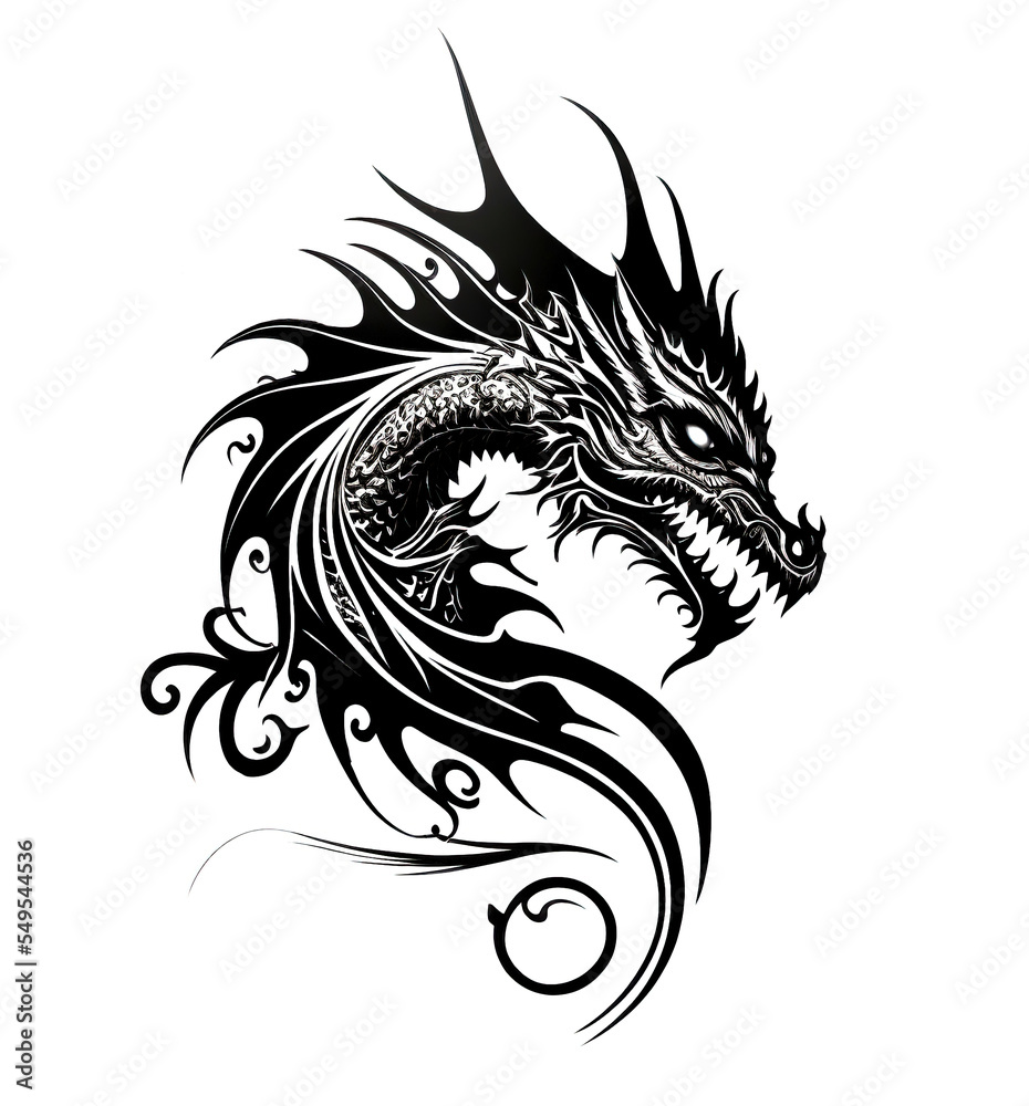 Fototapeta premium A black and white dragon tattoo design on a white background