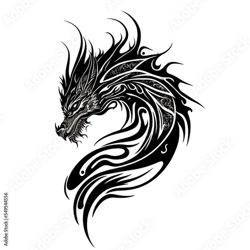 A black and white dragon tattoo design on a white background © Tarunabh