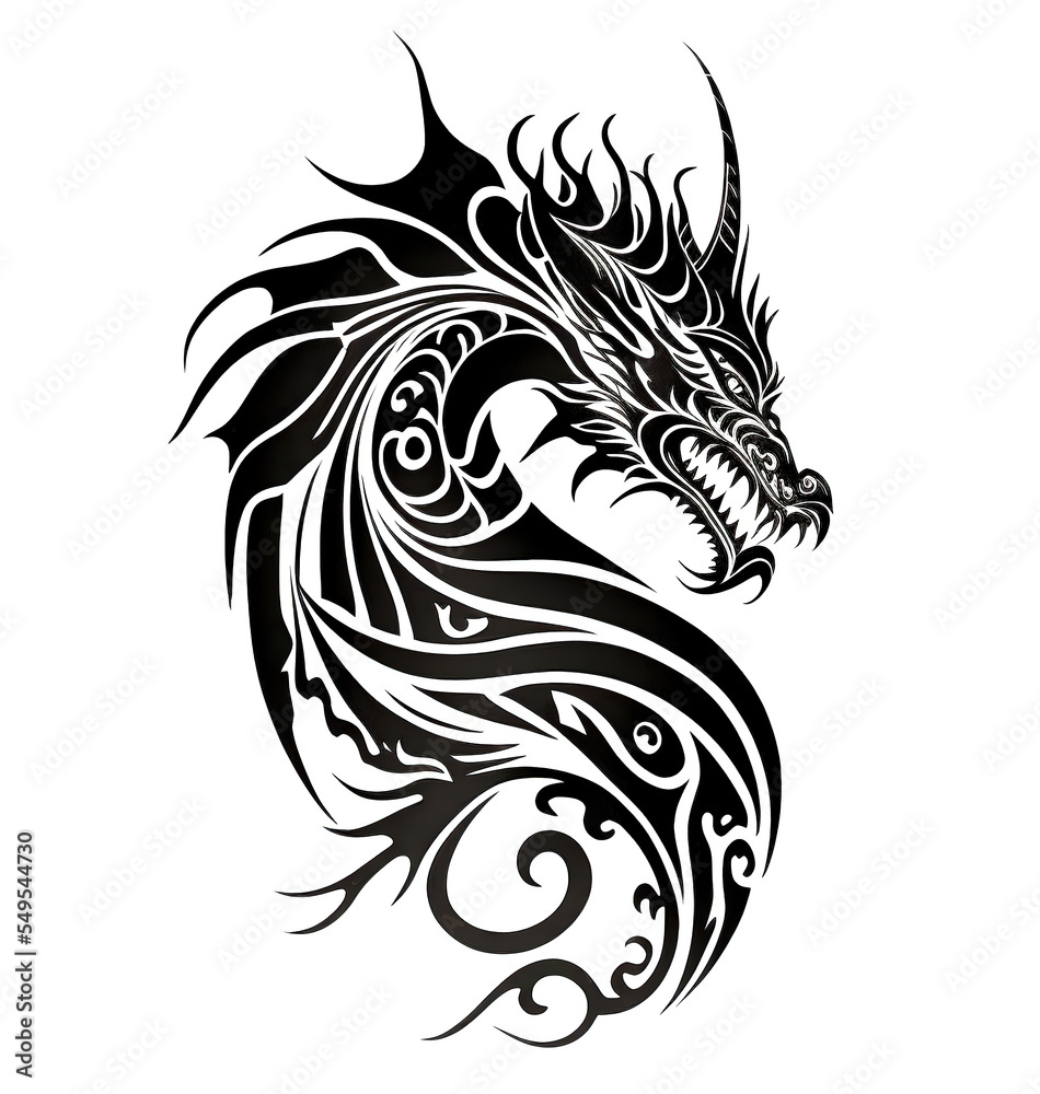 Fototapeta premium A black and white dragon tattoo design on a white background
