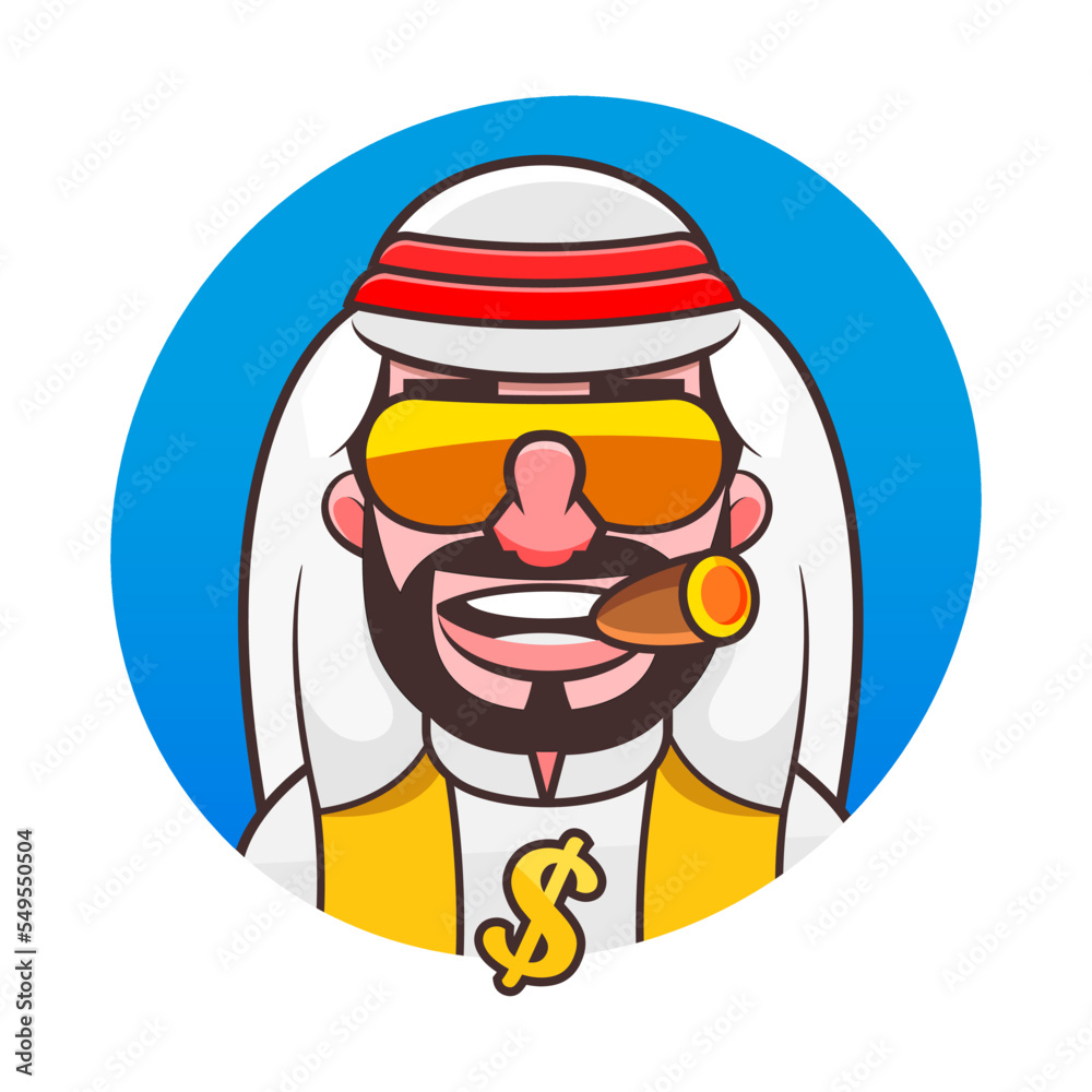 Arabic man in traditional muslim hat, avatar