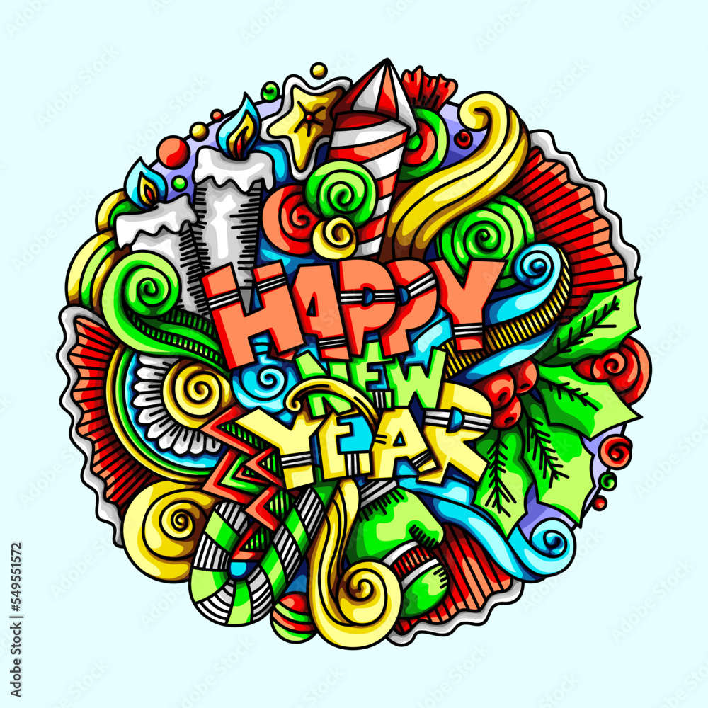 Happy New Year Doodle Vector Element Design Illustrations