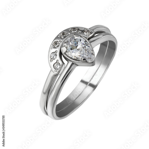 Fotografía Silver elegant ring, isolated on transporent background with zirconium