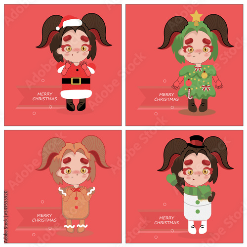 Conjunto de ilustraciones dibujadas a mano de personajes navideños.