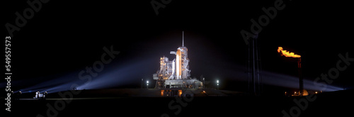 Panoramic picture of a space shuttle ready for space launch. Digitally enhanced. Elements of this image furnished by NASA.