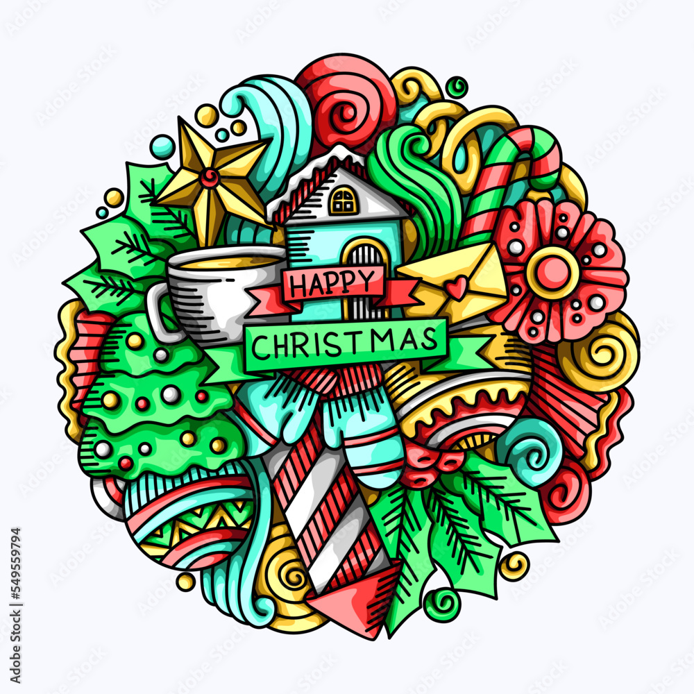 Merry Christmas Doodle Vector Templates Design Illustration